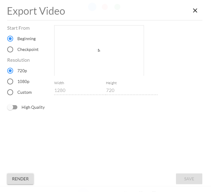 The export track window before rendering