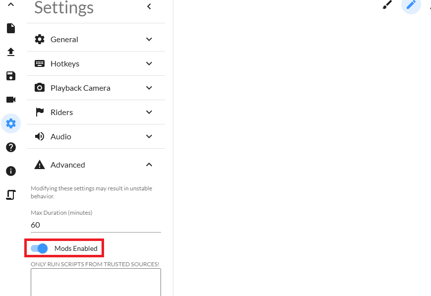 Enable mods location in linerider.com