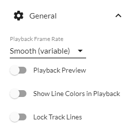 The general section of the sidebar, with a dropdown for playback rate, and the three toggles described above